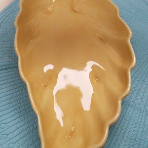 Vintage Mancer Yellow Leaf Shape Figural Dish Fall Serving Made In Italy